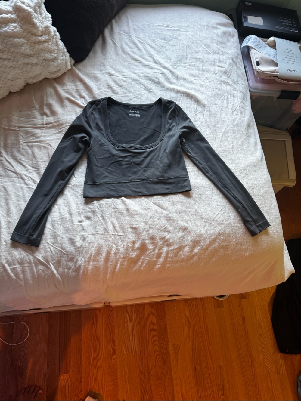 Garage Black Long Sleeve Scoop-Neck Crop Top